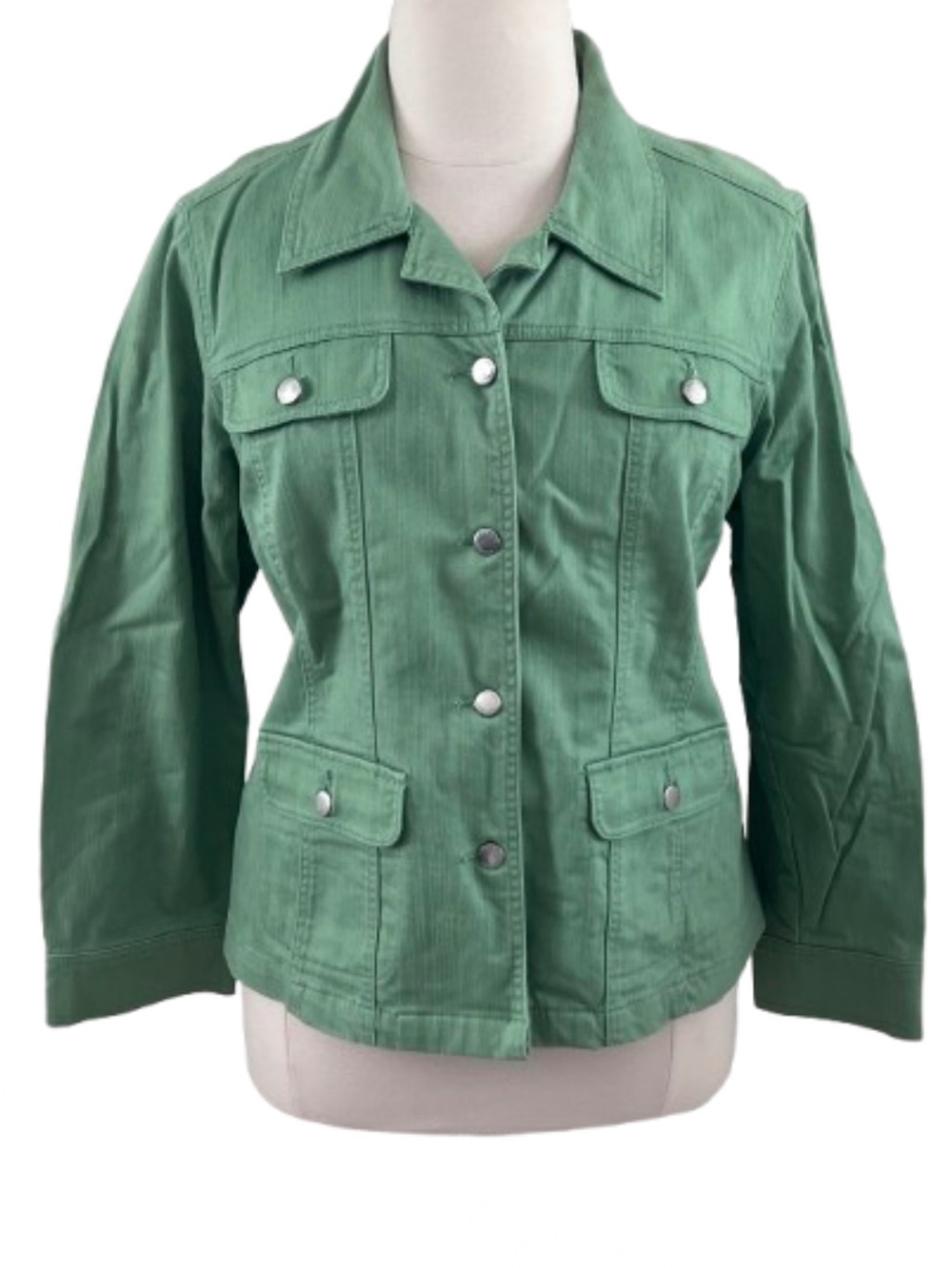 Green Button-Front Utility Jean Jacket